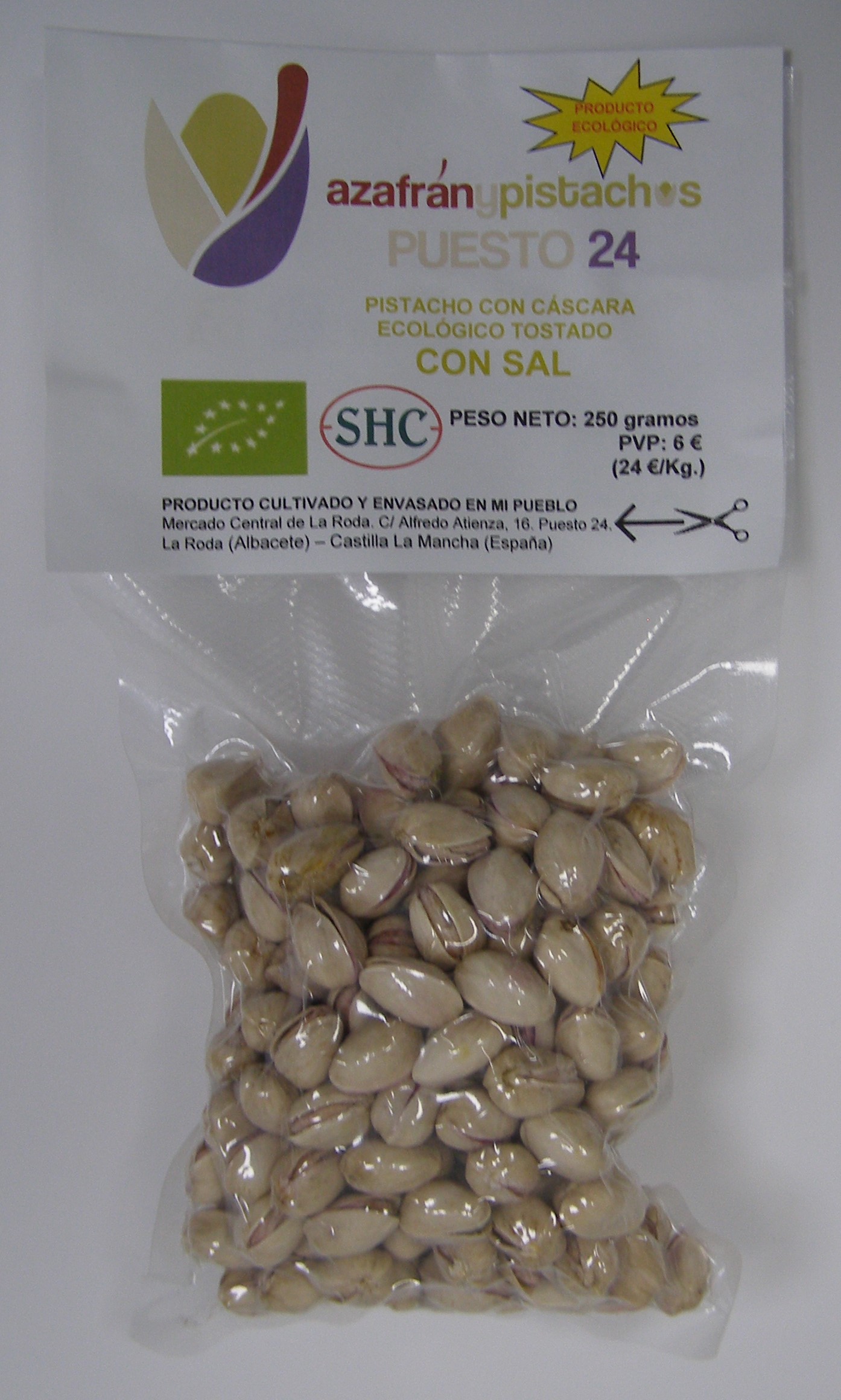 002 PISTACHO CON CÁSCARA ECOLÓGICO TOSTADO CON SAL 250 GRAMOS